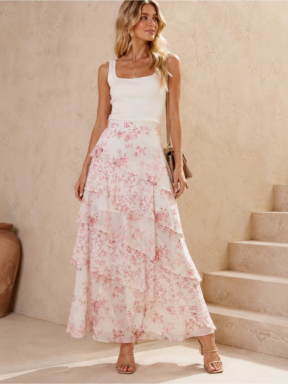 Altar’d State Velena Floral Tiered Maxi Skirt Size M, NWT